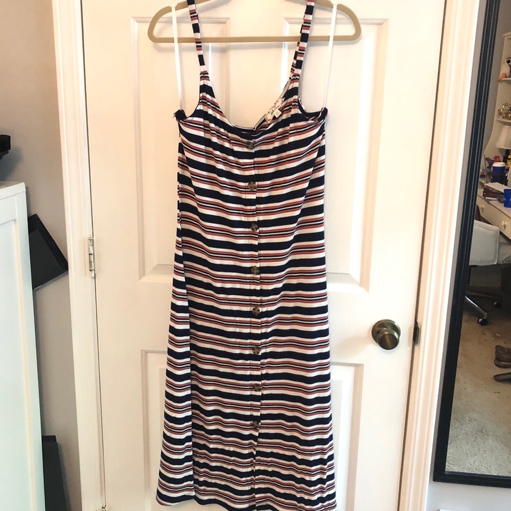 Pink Rose Striped Midi Dress